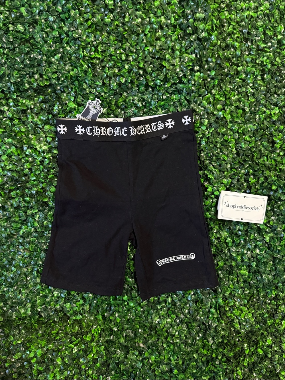 Black chrome Logo Waistband Biker Shorts